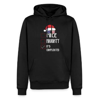 Nice Naughty C’est compliqué Liste de Noël Père Noël - Sweat à capuche Premium bio Homme - noir - Devant - Nico (187cm)