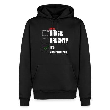 Nice Naughty C’est compliqué Liste de Noël Père Noël - Sweat à capuche Premium bio Homme - noir - Devant - Nico (187cm)
