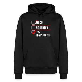Nice Naughty C’est compliqué Liste de Noël Père Noël - Sweat à capuche Premium bio Homme - noir - Devant - Nico (187cm)