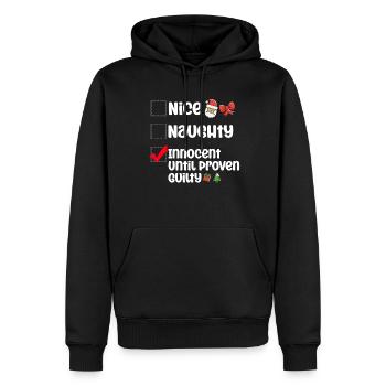 Nice Naughty Innocent Until Proven Guilty - Männer Premium Bio Hoodie - Schwarz - Vorne - Nico (187cm)