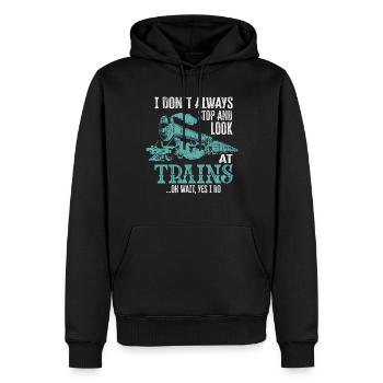 Je ne m’arrête pas toujours de regarder les trains Oh attendez - Sweat à capuche Premium bio Homme - noir - Devant - Nico (187cm)