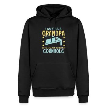 I May Be A Grandpa But I'll Still Kick Cornhole - Men’s Premium Organic Hoodie - black - Front - Nico (187cm)