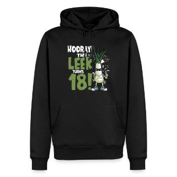 Adulte 18ème jour Hourra Le poireau a 18 ans - Sweat à capuche Premium bio Homme - noir - Devant - Nico (187cm)
