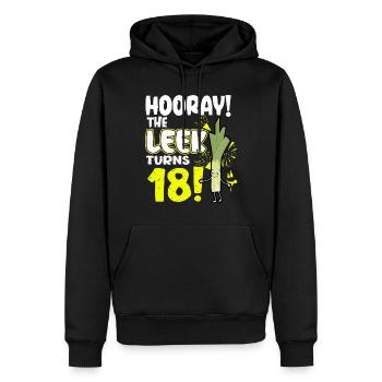 Adulte 18ème jour Hourra Le poireau a 18 ans - Sweat à capuche Premium bio Homme - noir - Devant - Nico (187cm)