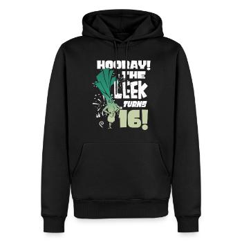 16ème jour BHooray Le poireau a 16 ans - Sweat à capuche Premium bio Homme - noir - Devant - Nico (187cm)