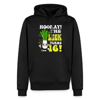 16ème jour BHooray Le poireau a 16 ans - Sweat à capuche Premium bio Homme - noir - Devant - Nico (187cm)