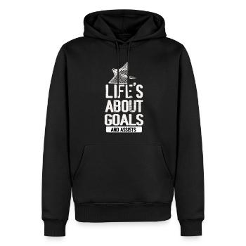 Im Leben geht es um Tore und Vorlagen Futbol Fußball - Männer Premium Bio Hoodie - Schwarz - Vorne - Nico (187cm)