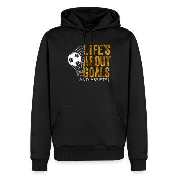 Im Leben geht es um Tore und Vorlagen Futbol Fußball - Männer Premium Bio Hoodie - Schwarz - Vorne - Nico (187cm)