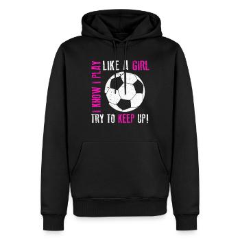 Je sais que je joue comme une fille Essayez de rester drôle - Sweat à capuche Premium bio Homme - noir - Devant - Nico (187cm)