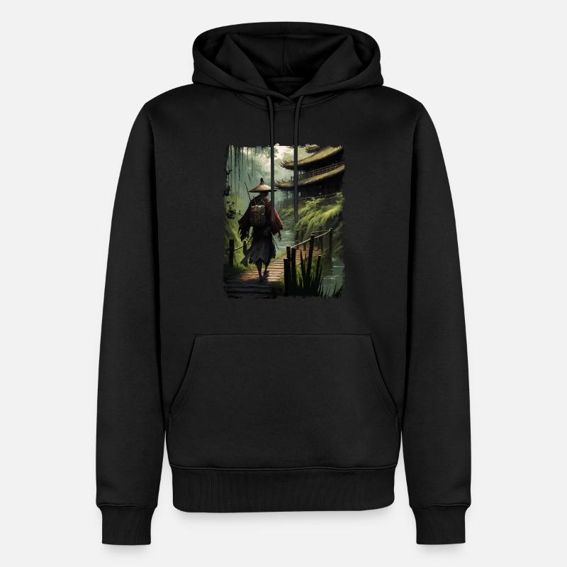 Samurai Japanischer Tempel Brücke Fluss - Männer Premium Bio Hoodie - Schwarz