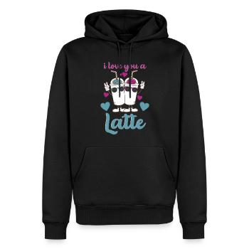 Je t’aime un latte - Sweat à capuche Premium bio Homme - noir - Devant - Nico (187cm)
