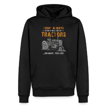 Ich halte nicht immer an und schaue mir Traktoren an - Männer Premium Bio Hoodie - Schwarz - Vorne - Nico (187cm)