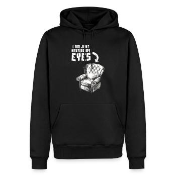 Je ne dors pas, je repose juste mes yeux - Sweat à capuche Premium bio Homme - noir - Devant - Nico (187cm)