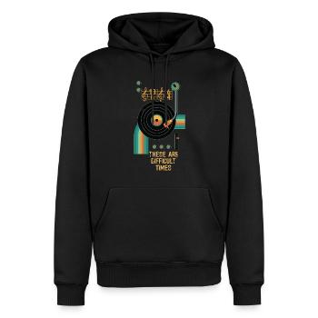 These Are Difficult Times Funny Music Pun - Men’s Premium Organic Hoodie - black - Front - Nico (187cm)