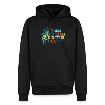Je sais que je joue comme une fille essaie de suivre - Sweat à capuche Premium bio Homme - noir - Devant - Nico (187cm)
