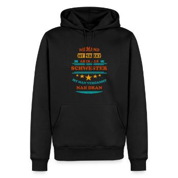 Niemand ist perfekt Schwester Retro - Männer Premium Bio Hoodie - Schwarz - Vorne - Nico (187cm)