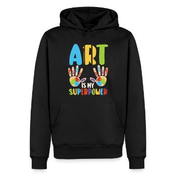 L’art est mon superpouvoir - Sweat à capuche Premium bio Homme - noir - Devant - Nico (187cm)