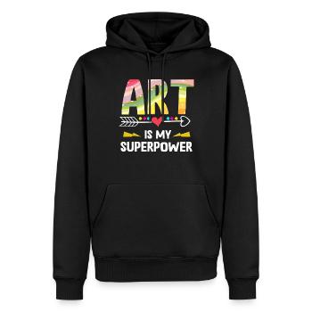 L’art est mon superpouvoir - Sweat à capuche Premium bio Homme - noir - Devant - Nico (187cm)