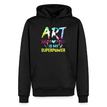 L’art est mon superpouvoir - Sweat à capuche Premium bio Homme - noir - Devant - Nico (187cm)