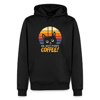 Chat ok mais premier café matin grouch chaton - Sweat à capuche Premium bio Homme - noir - Devant - Nico (187cm)