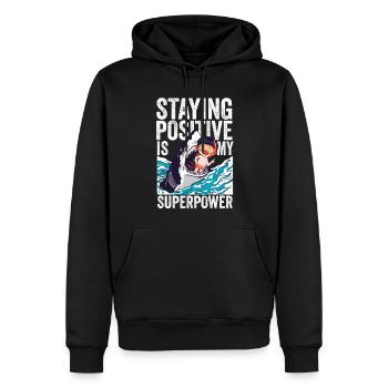 Rester positif est mon superpouvoir - Sweat à capuche Premium bio Homme - noir - Devant - Nico (187cm)