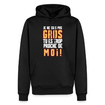 gros trop proche 1 - Sweat à capuche Premium bio Homme - noir - Devant - Nico (187cm)