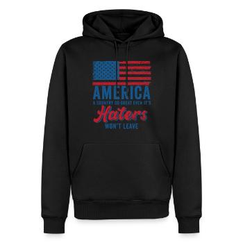 Amerika: Ein Land, das so großartig ist, dass die USA patriotisch sind - Männer Premium Bio Hoodie - Schwarz - Vorne - Nico (187cm)
