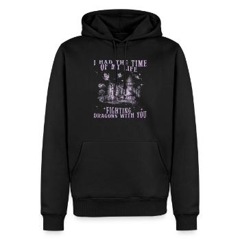 J’ai passé le meilleur moment de ma vie à combattre des dragons - Sweat à capuche Premium bio Homme - noir - Devant - Nico (187cm)