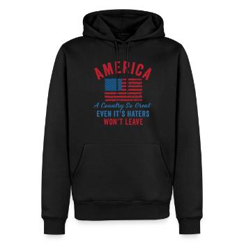 Amerika: Ein Land, das so großartig ist, dass die USA patriotisch sind - Männer Premium Bio Hoodie - Schwarz - Vorne - Nico (187cm)
