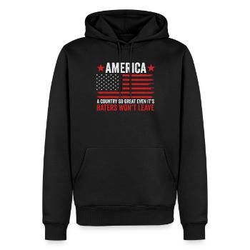 Amerika: Ein Land, das so großartig ist, dass die USA patriotisch sind - Männer Premium Bio Hoodie - Schwarz - Vorne - Nico (187cm)