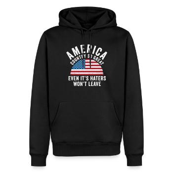 Amerika: Ein Land, das so großartig ist, dass die USA patriotisch sind - Männer Premium Bio Hoodie - Schwarz - Vorne - Nico (187cm)