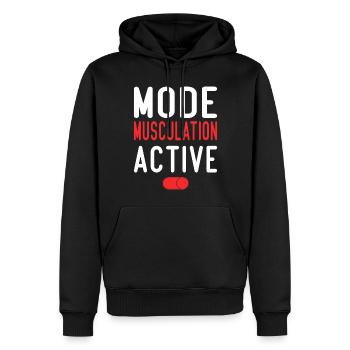 Mode Musculation Activé | Idée Cadeau - Sweat à capuche Premium bio Homme - noir - Devant - Nico (187cm)