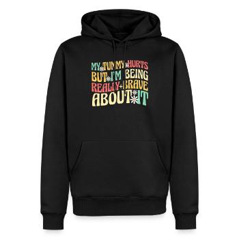 Mein Bauch tut weh, aber ich bin wirklich - Männer Premium Bio Hoodie - Schwarz - Vorne - Nico (187cm)