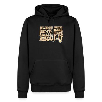 Mein Bauch tut weh, aber ich bin wirklich - Männer Premium Bio Hoodie - Schwarz - Vorne - Nico (187cm)
