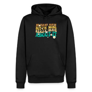 Mein Bauch tut weh, aber ich bin wirklich - Männer Premium Bio Hoodie - Schwarz - Vorne - Nico (187cm)