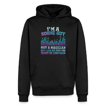 Le gars du son n’est pas un magicien - Sweat à capuche Premium bio Homme - noir - Devant - Nico (187cm)