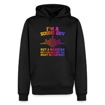 Le gars du son n’est pas un magicien - Sweat à capuche Premium bio Homme - noir - Devant - Nico (187cm)