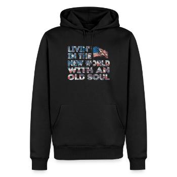 Livin in der Neuen Welt Alte Seele - Männer Premium Bio Hoodie - Schwarz - Vorne - Nico (187cm)