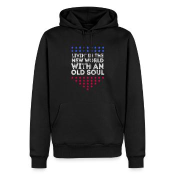 Livin in der Neuen Welt Alte Seele - Männer Premium Bio Hoodie - Schwarz - Vorne - Nico (187cm)