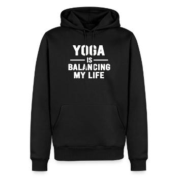 Le yoga équilibre ma vie - Sweat à capuche Premium bio Homme - noir - Devant - Nico (187cm)