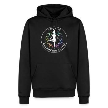 Le yoga équilibre ma vie - Sweat à capuche Premium bio Homme - noir - Devant - Nico (187cm)