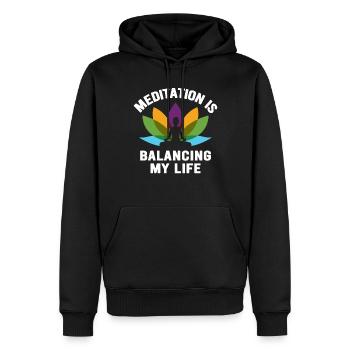 Meditation balanciert mein Leben aus - Männer Premium Bio Hoodie - Schwarz - Vorne - Nico (187cm)