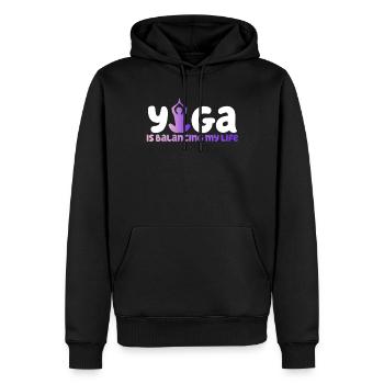Le yoga équilibre ma vie - Sweat à capuche Premium bio Homme - noir - Devant - Nico (187cm)