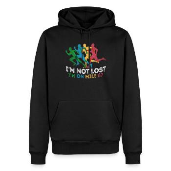 Ich bin nicht verloren, ich bin auf Meile 87 Marathon - Männer Premium Bio Hoodie - Schwarz - Vorne - Nico (187cm)