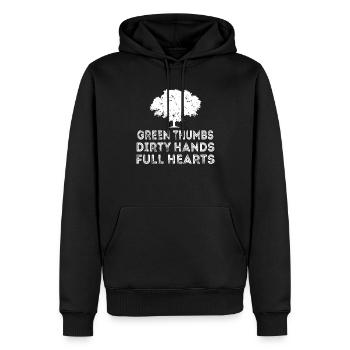 Pouces verts mains sales cœurs pleins - Sweat à capuche Premium bio Homme - noir - Devant - Nico (187cm)