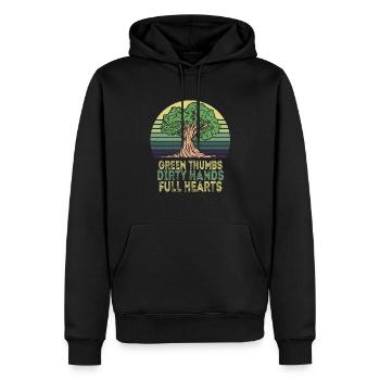 Pouces verts mains sales cœurs pleins - Sweat à capuche Premium bio Homme - noir - Devant - Nico (187cm)