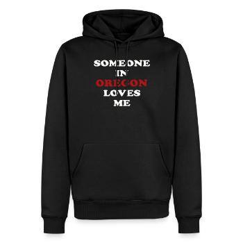Jemand in Oregon liebt mich - Männer Premium Bio Hoodie - Schwarz - Vorne - Nico (187cm)