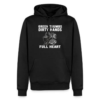 Pouces verts Mains sales Coeurs pleins - Sweat à capuche Premium bio Homme - noir - Devant - Nico (187cm)