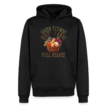Pouces verts Mains sales Coeurs pleins - Sweat à capuche Premium bio Homme - noir - Devant - Nico (187cm)