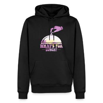 Was gibt es zum Mittagessen? - Männer Premium Bio Hoodie - Schwarz - Vorne - Nico (187cm)